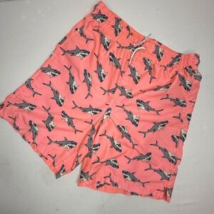 Old Navy Boys Shark Print Swim Trunks Coral Size XL 14-16 Shark Sunglass Mesh